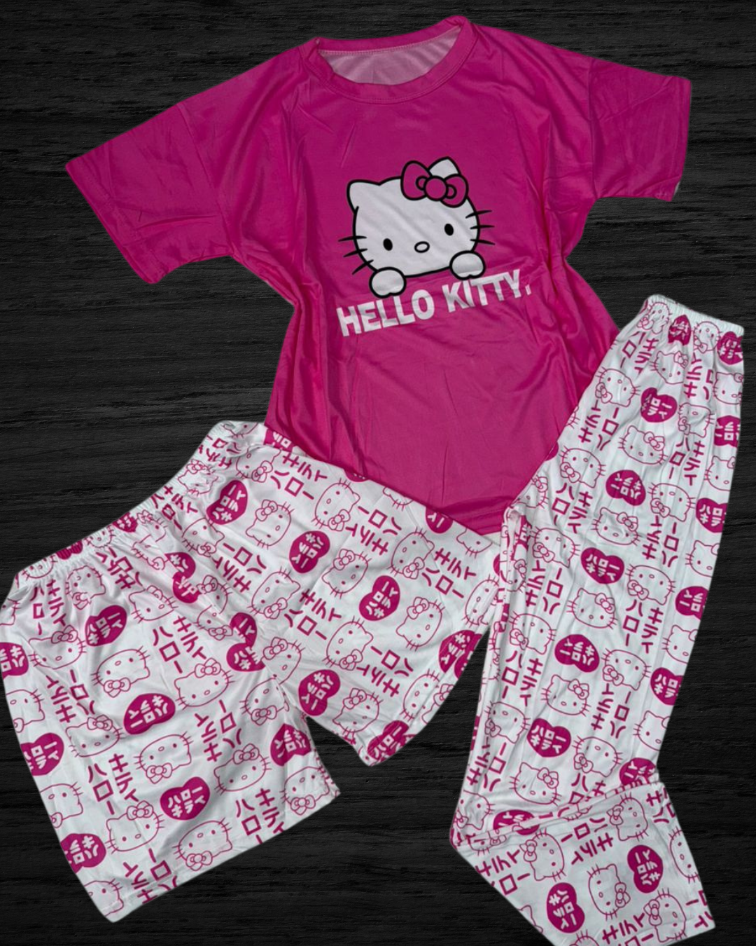 Pijama 3 Piezas de Algodón – Camisa + Short + Pantalón | Suave & Cómoda