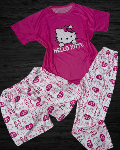 Pijama 3 Piezas de Algodón – Camisa + Short + Pantalón | Suave & Cómoda