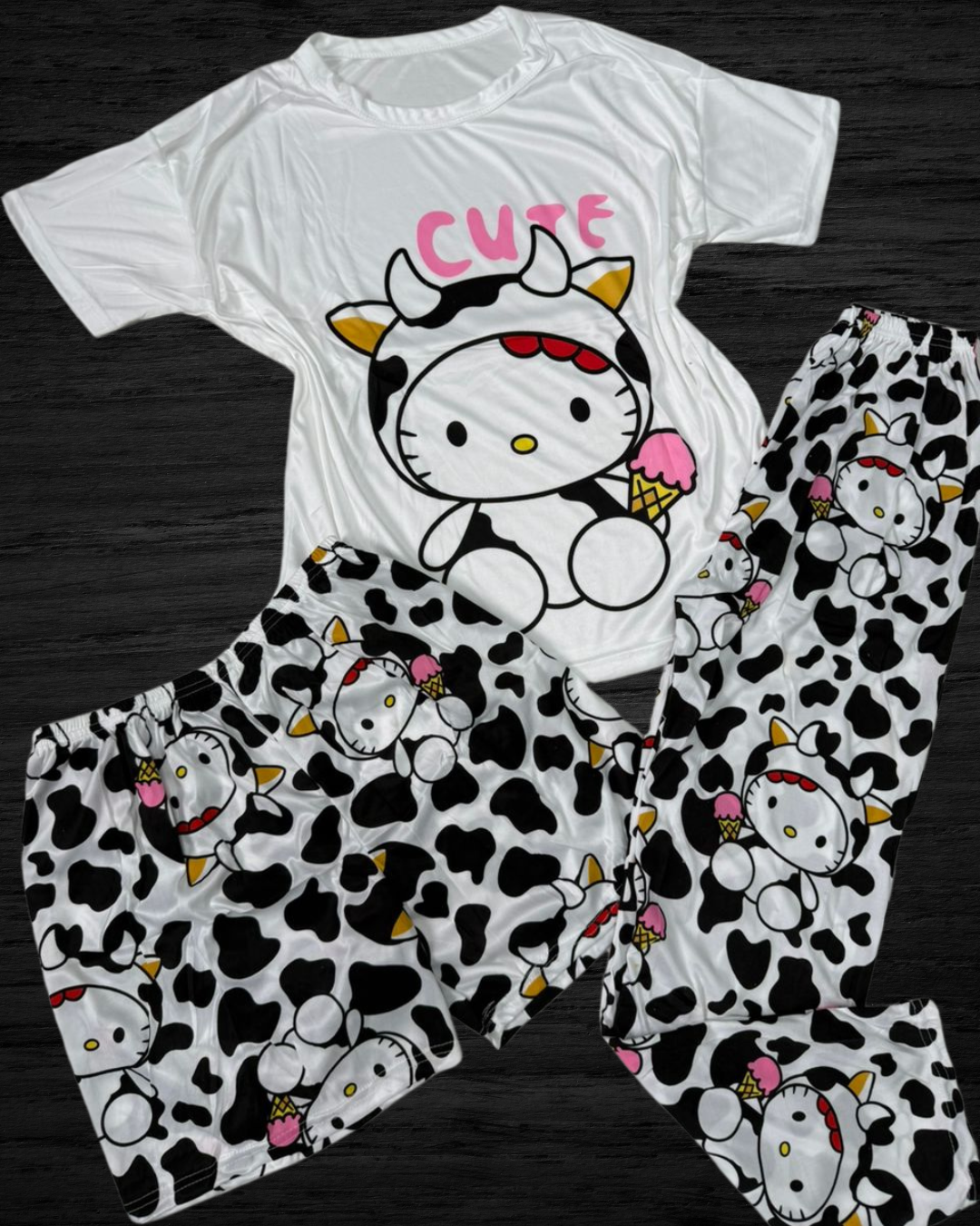 Pijama 3 Piezas de Algodón – Camisa + Short + Pantalón | Suave & Cómoda