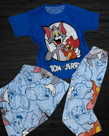 Pijama 3 Piezas de Algodón – Camisa + Short + Pantalón | Suave & Cómoda